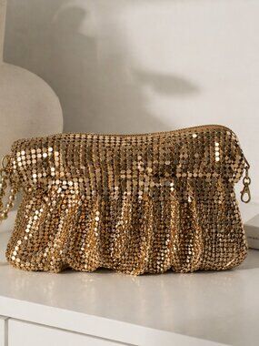 Gold Mesh Evening Clutch ALDO Vintage Chain Bag Glam Party Wedding